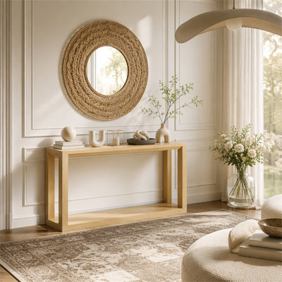 60" Rectangular Solid Wood Veneer Console Table