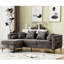 Canapé modulaire en L avec rangement convertible, tissu chenille, accoudoir carré, canapé moderne, 3 places, dossier gris foncé, gris et facilité-1006863738
