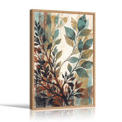 Teal and Rust Abstract Leafy Branches Pattern Canvas Wall Art