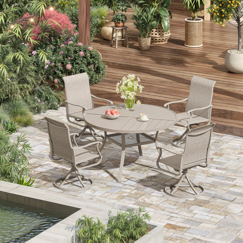 4-Person Outdoor Patio Dining Set With Swivel Chairs, Cream