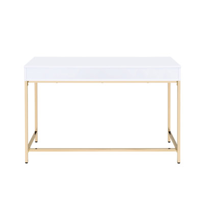 Bureau moderne blanc ultrabrillant avec 2 tiroirs pour un espace de travail de chambre à coucher