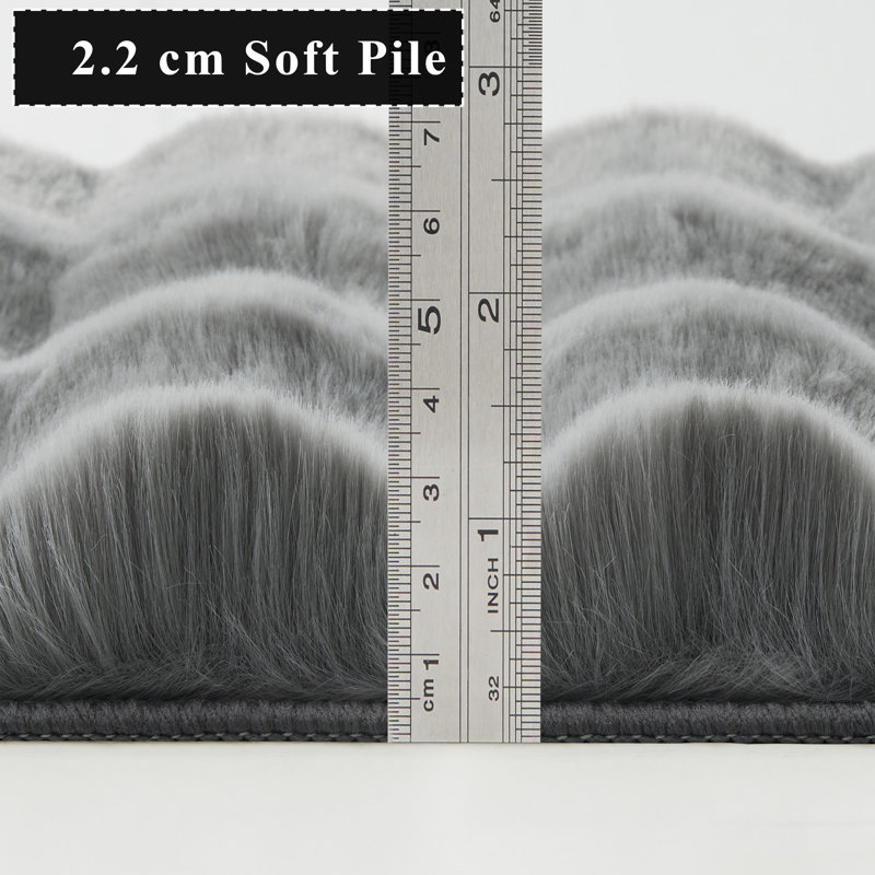 Modern 3D Bubble Texture Faux Fur Rug, Grey, 80 cm x 150 cm