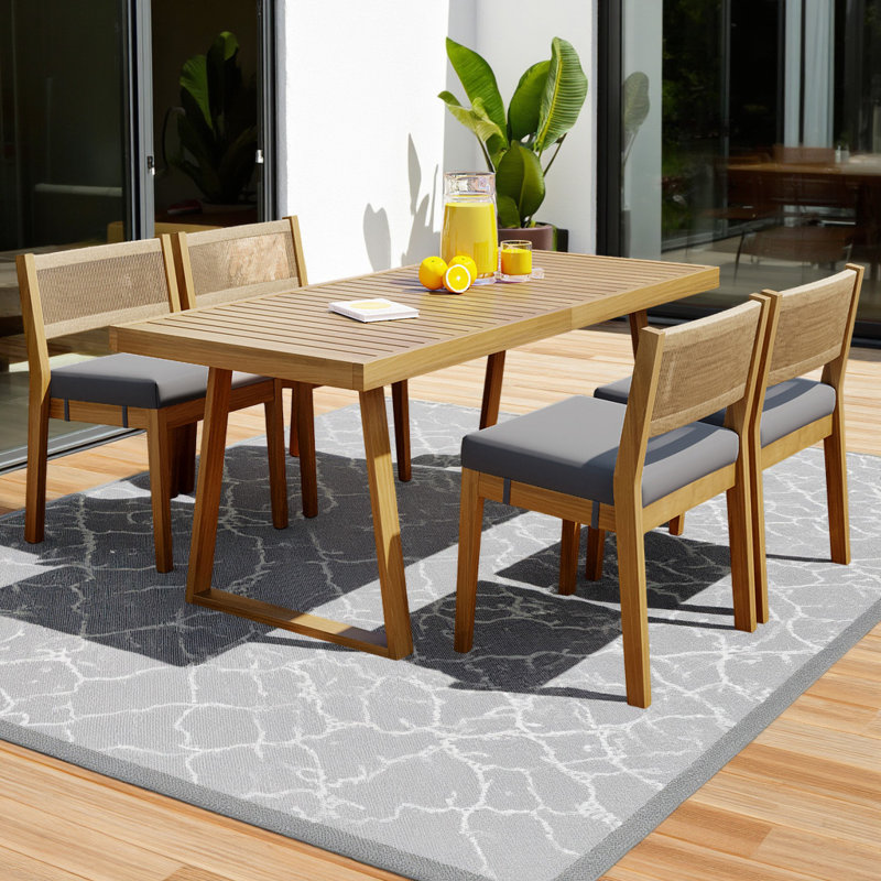 Orquidea 4 - Person Acacia Patio Dining Set with Rectangular Table , Cushions Included, Gray
