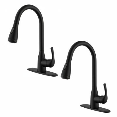 Robinet de cuisine rétractable à poignée simple Modern High Arc avec plaque de pont (ensemble de 2)