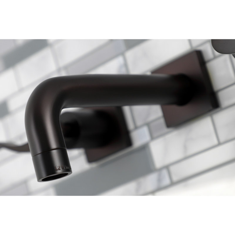 Kingston Brass Concord Two-Handle 3-Hole Wall Mount Bathroom Faucet, Matte Black, Lever Curly