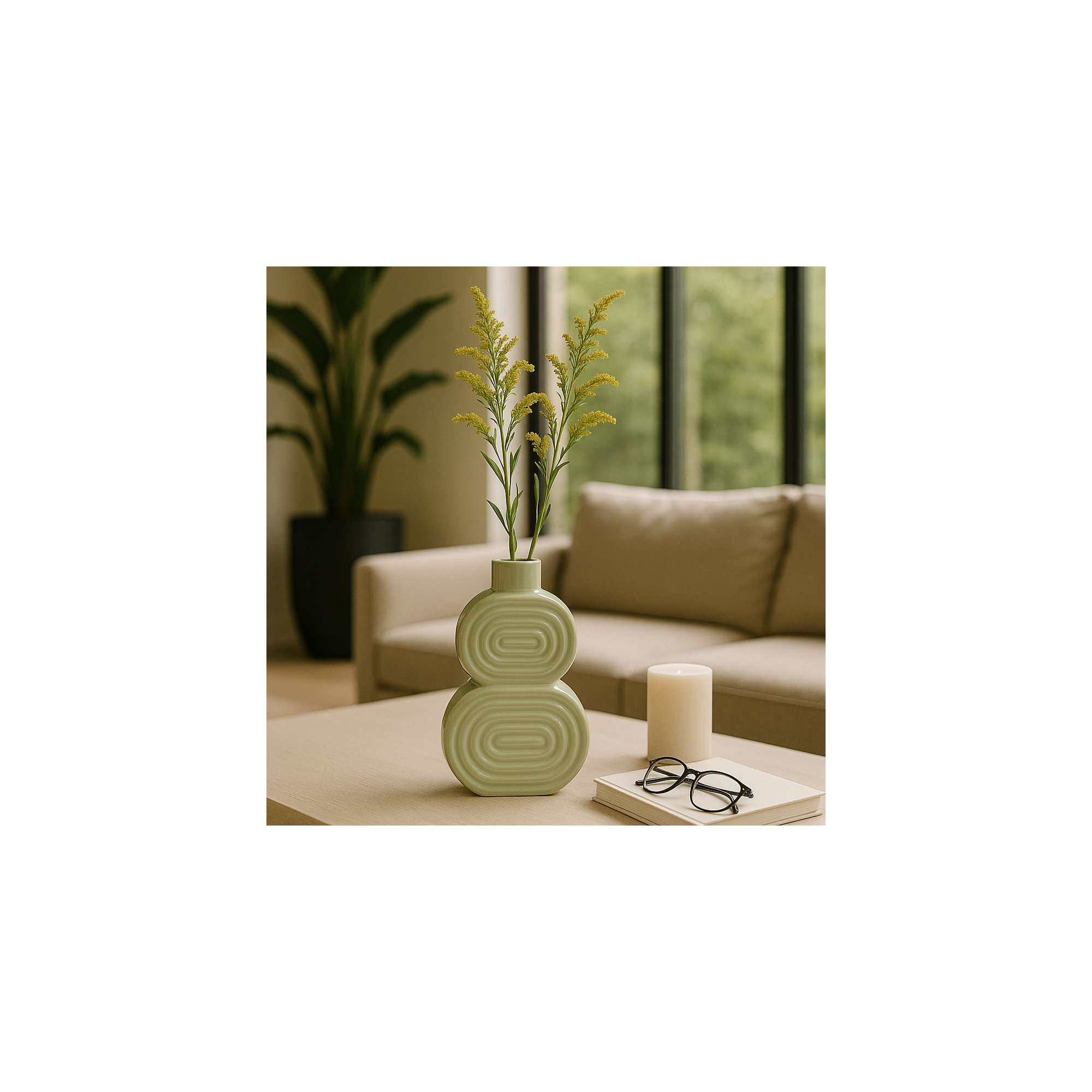 Sagebrook Home Alorie Artistic Accent Vase  Timeless Charm for Elegant Spaces, 10" H x 6" W x 3" D, Circles Green