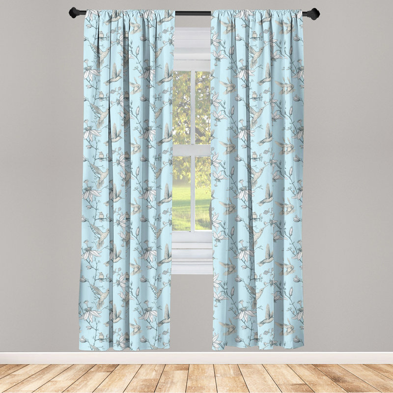 Bird Composition of Flowers Semi-Sheer Rod Pocket Sliding Panels, 28" x 84"