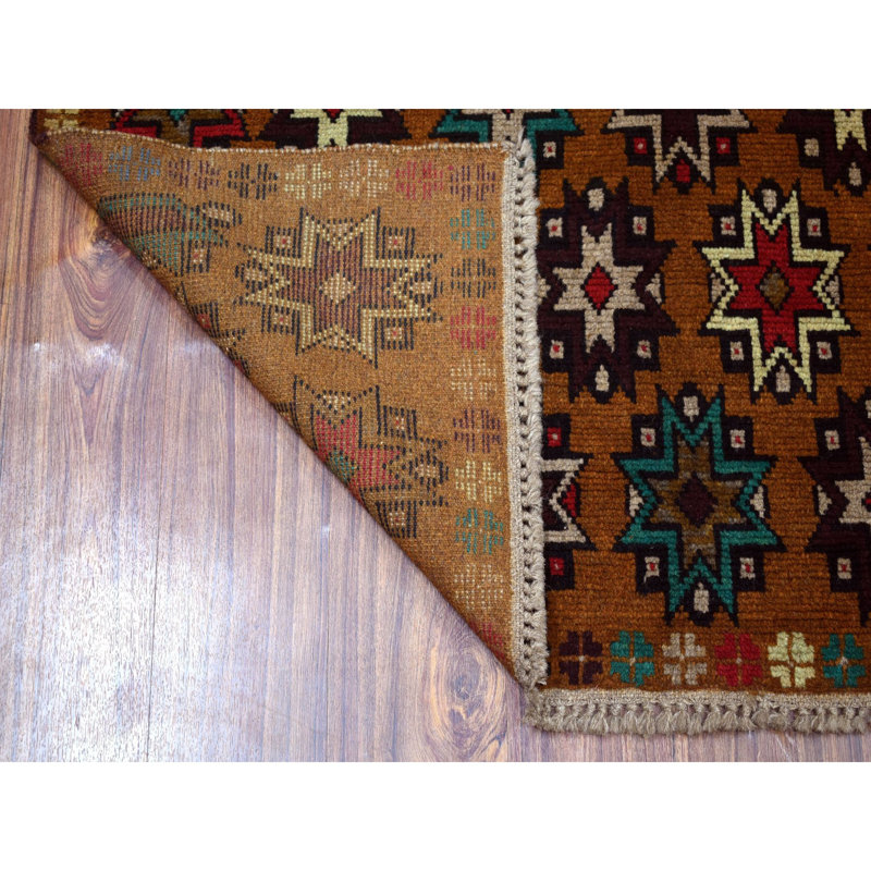Tapis de la zone en laine brun/rouge 4 pi 1 po x 6 pi 1 po one-of-kind à la main noué la Midgegooroo