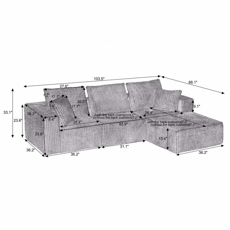 Basic Sectional Sofa, Modular  Sofa Sofa, Modern Corduroy Cloud Couch With Deep Seat, Upholstered 4-Seater Sofa