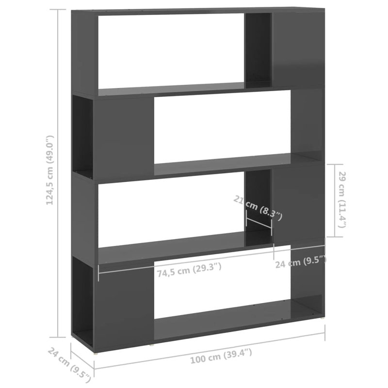 Cashden 124.5cm H x 100cm W Library Bookcase, High Gloss Grey