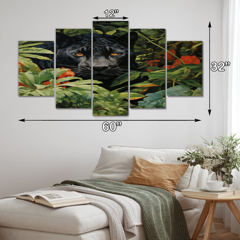 «Black Panther Jungle Roam Oil», reproduction d'art sur toile, animaux, 5 panneaux