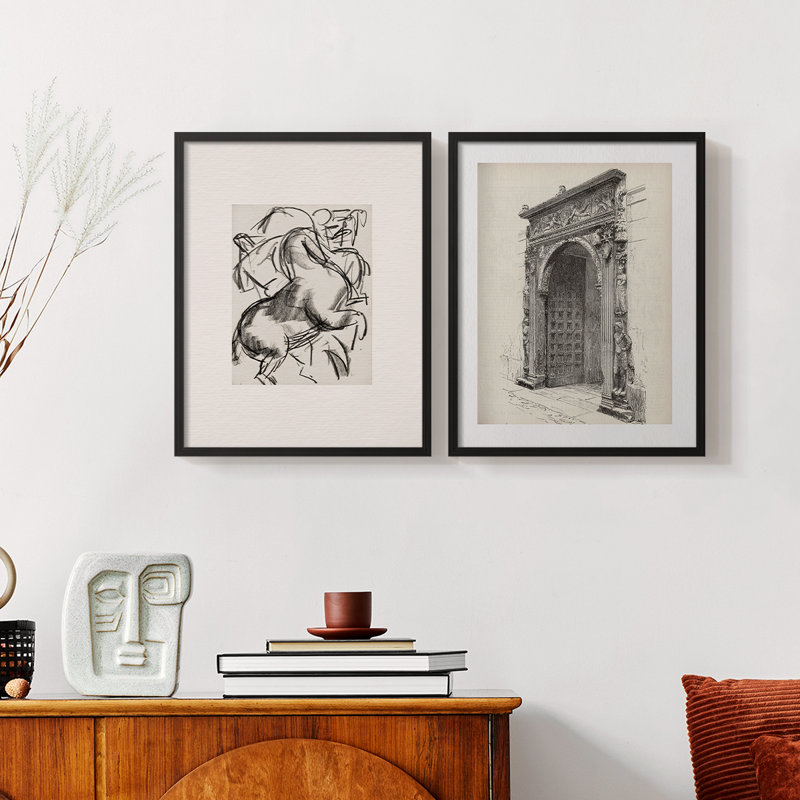 "Croquis rétro", 2 pièces sur papier, Noir, H 10 po x l 16 po