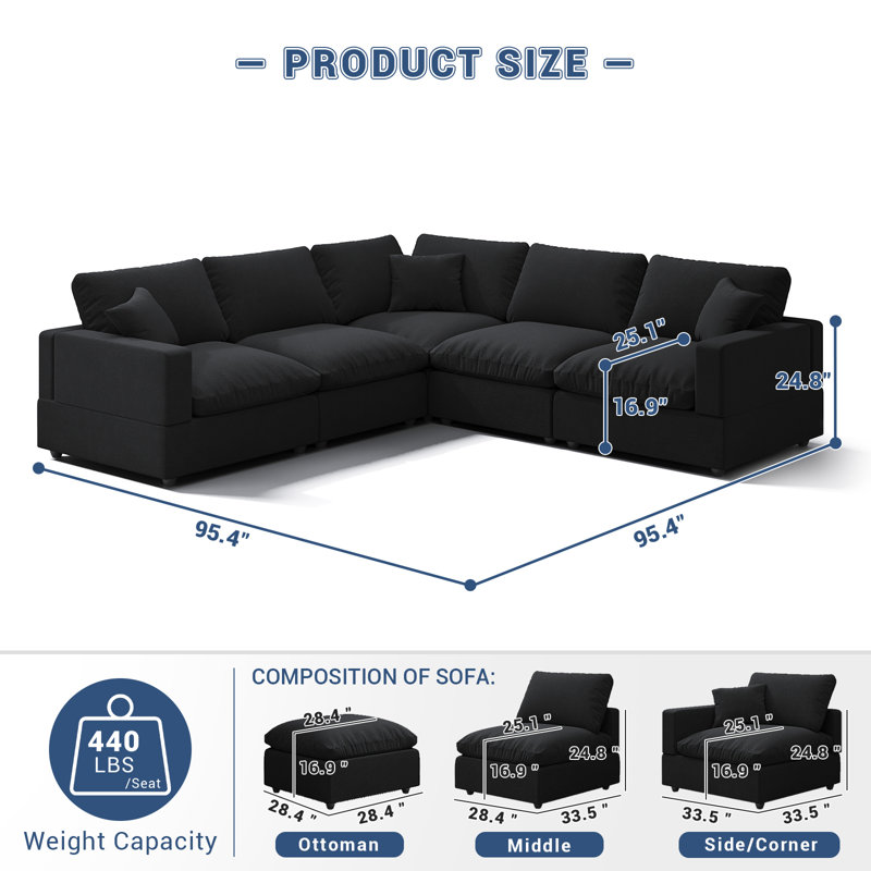 Canapé modulaire Cloud Couch, canapé modulaire convertible à siège profond pour le salon, canapé modulaire rembourré en duvet moelleux moderne