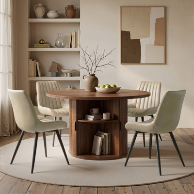 Ensemble de table de salle à manger 31,5 "/ 47" en bois avec tablette de rangement semi-ouverte, comprenant 2 à 4 chaises rembourrées en tissu