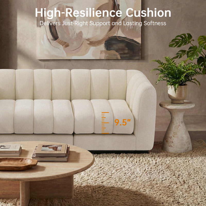 Myrhn 5-Piece Chenille Modular Sectional, Deep Seat L-Shaped Sofa With Solid Wood Base, Beige Chenille
