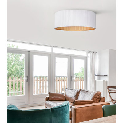 REXTON 13.875 In. 2-Light 60-Watt Contemporary Matte White Flush Mount With Matte White With Gold Metal Shade