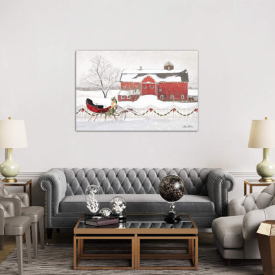 Christmas Barn With Sleigh - Wrapped Canvas Print