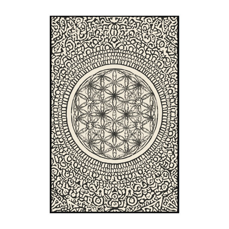 Tapis beige lavable à la machine à motif géométrique d'inspiration mondiale Abaokoro, 2 x 5