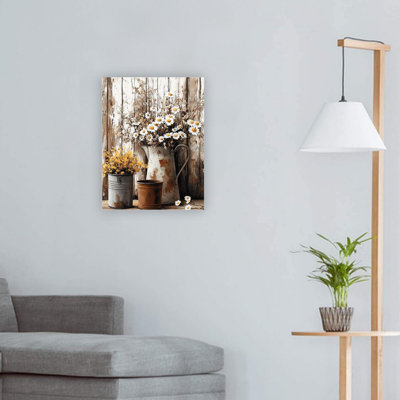 Brown Vintage Rustic Floral In Vase Premium Canvas Wall Art Home Decor 24 X 18 Inch