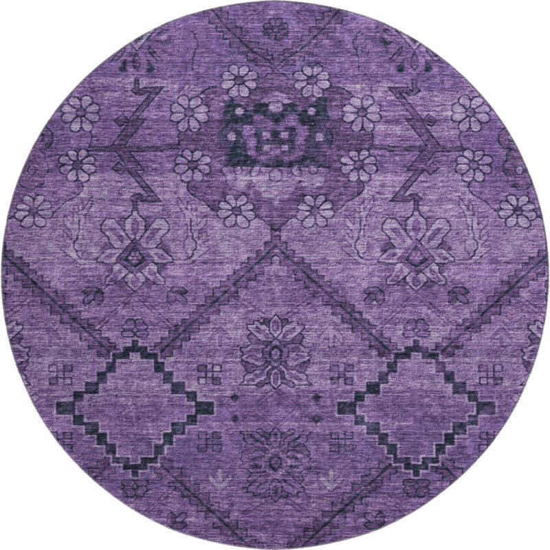 Premium Machine Washable Prisco Eggplant Rug, Round 8'
