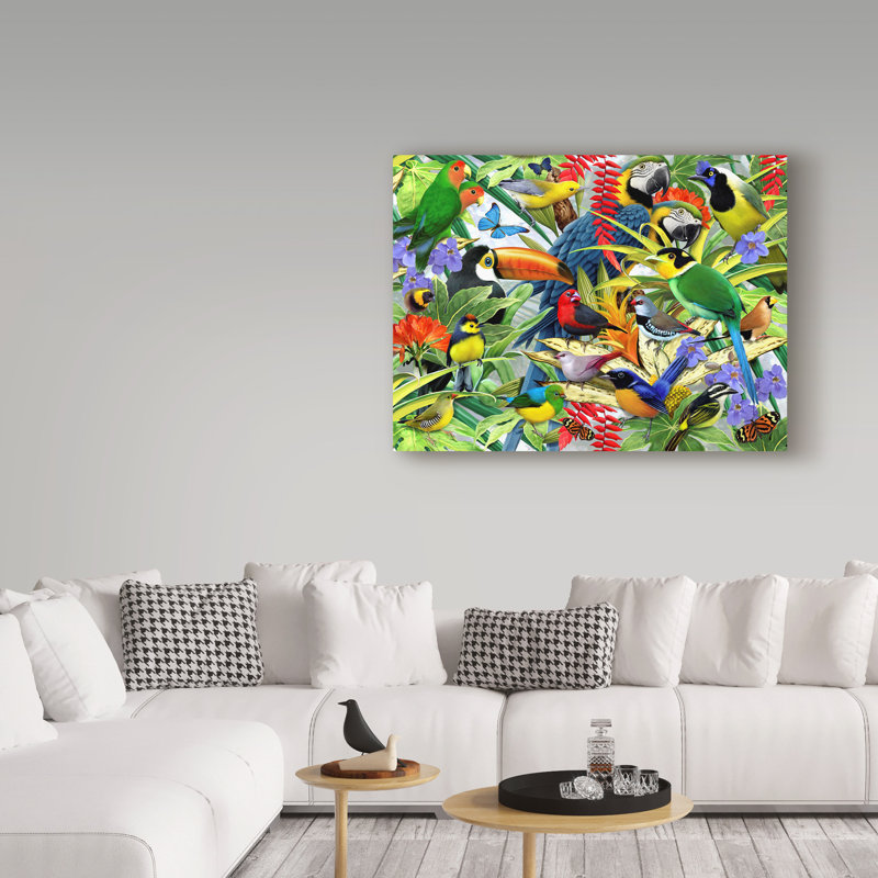Vibrant Tropical Birds Print on Canvas, 20" x 15"