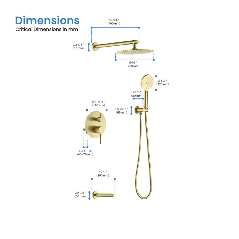 Circular Dual Function Complete Shower System with Rough in-Valve, Brushed Gold