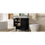 Meuble-lavabo de 30 po avec lavabo simple, noir, bois massif et matériau, support de rangement à deux portes, panneau amovible pour tiroir, tablette réglable, trop-plein en céramique, rebord central, rebord plat,-120672891