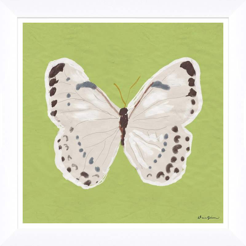 «White Monarch in Green» par Dana Gibson - Peinture encadrée sur papier