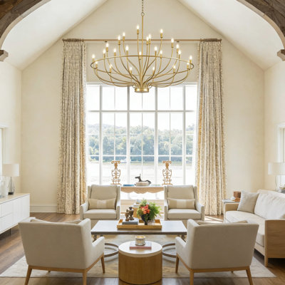 24-Light Gold Chandelier For High Ceilings, 51 Inch Large Candle Style Light Fixture In Brushed Brass, For Living Room, Dining Room, Foyer, Entryway, Staircase, Restaurant, Or Hotel