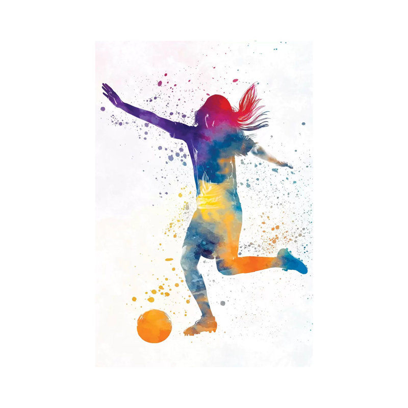 Woman Soccer Player 07 in Watercolour 2 1 Piece Wrapped Canvas Painting, 45.72cm H x 30.48cm W x 1.91cm D