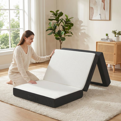 Trifold Mattress, 6 Inch Memory Foam Foldable Mattress, Twin Portable Folding Floor Bed with Washable Cover, Cooling Gel Topper for Guest, Camping, RV, Travel, Yoga, Made in USA, 75" x 38" x 6"