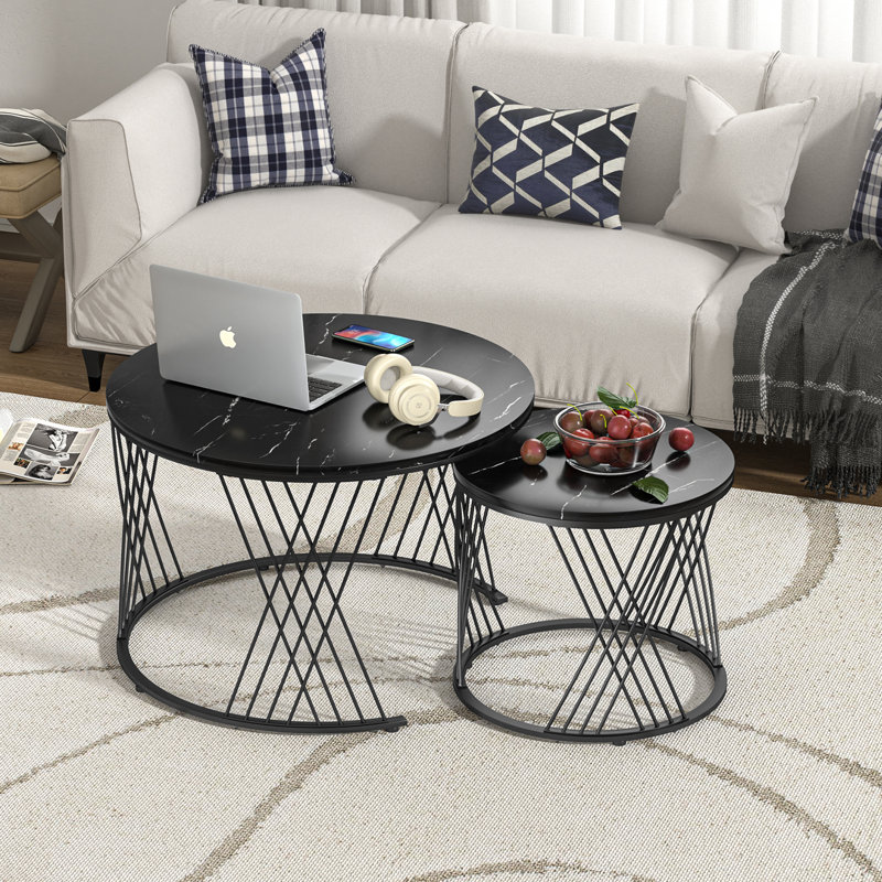 Table basse gigogne 2 pièces Nathean , Blanc, Doré