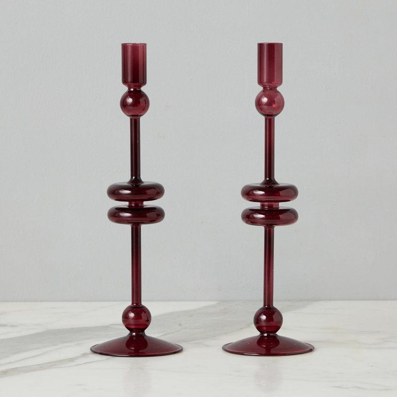 Glass Candlestick, 12" H x 4" W x 4" D, Merlot