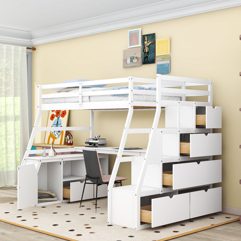 Ginnette 7 Drawer Loft Bed with Built-in-Desk by Harriet Bee, White, Full