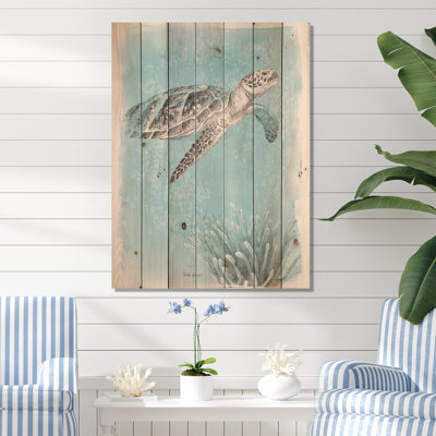 «Coastal Sea Life I», reproduction de croquis sur bois naturel