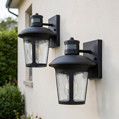 1 - Light 10" Iron Wall Light With Dusk To Dawn And Motion Sensor
