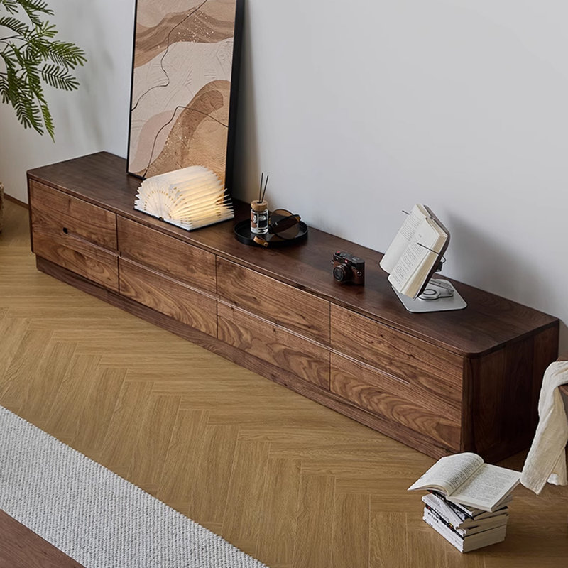 Simple black walnut wooden TV cabinet, 16.53"H x 78.74"L x 15.74"W