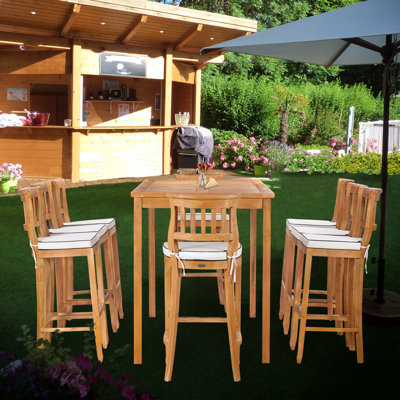 Ensemble de bar rectangulaire en bois de teck 9 pièces 9 pièces comprenant 71 tabourets Amsterdam