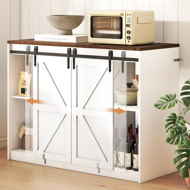 Armoire-bar 53 po avec portes de grange, mini-réfrigérateur et prise de courant