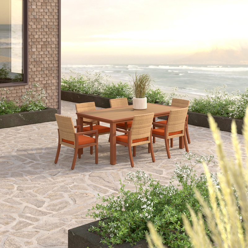 Milana 7 Piece Dining Set, Spectrum Cayenne Sunbrella® Plainweave