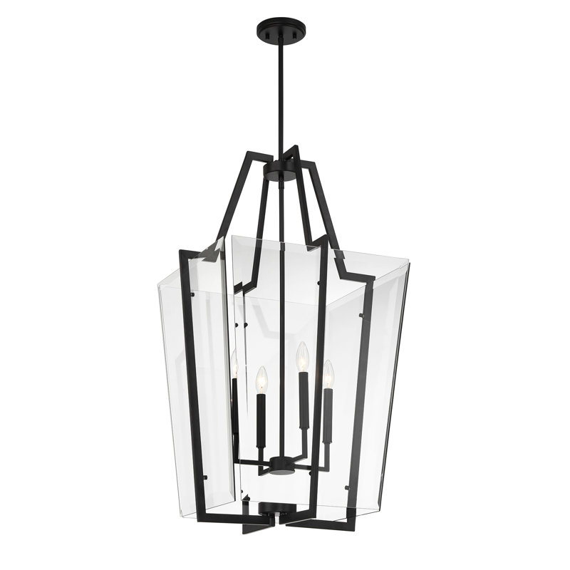 Matte Black 4-Light Pendant with Clear Beveled Glass Shade