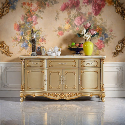 European Style Solid Wood Carved Storage Cabinet