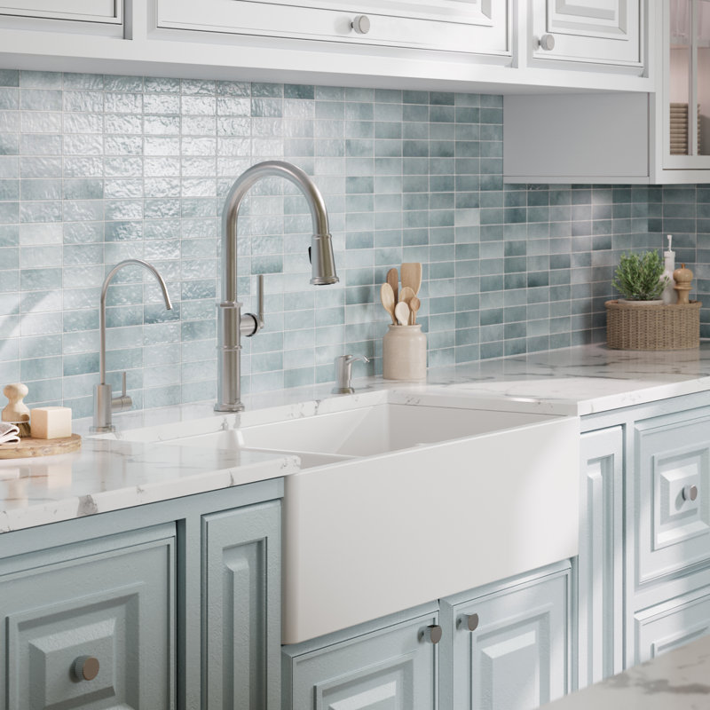 Karran 33" Double Bowl Panel Front Farmhouse Fireclay Kitchen Sink with Reversible Apron, White