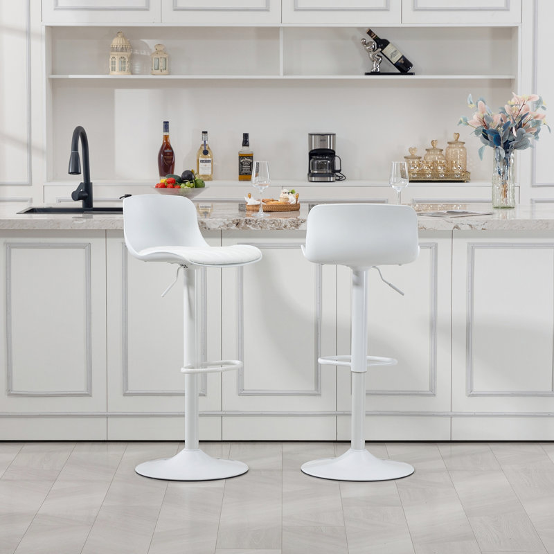 Modern Adjustable Swivel Bar Stools, Pu Leather Counter Barstool With Low Back, Kitchen Island Chairs With Large Base(Set Of 2)
