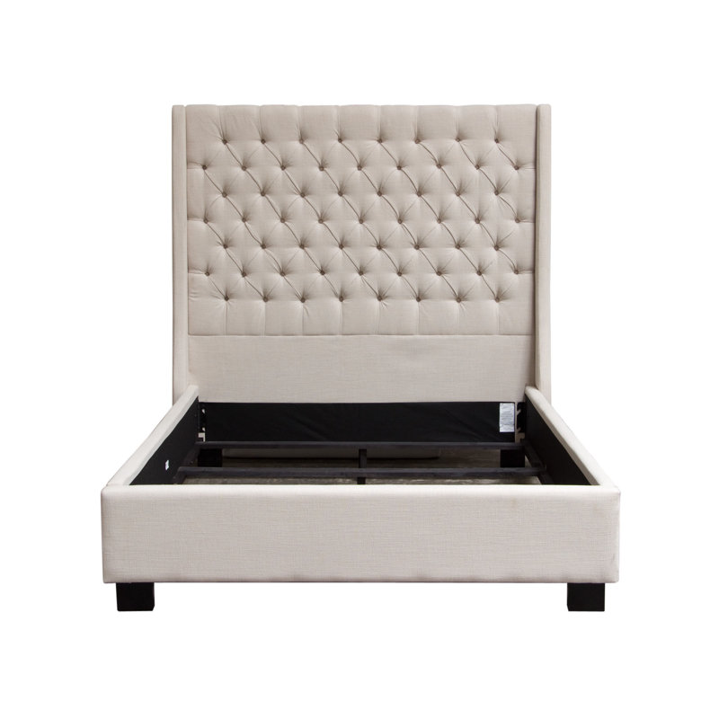 King Desert Sand Linen Tufted Upholstered Bed with Wingback