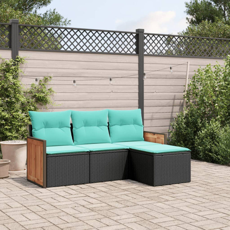 Ensemble de canapé de patio avec coussins 4 pièces Ebern Designs, Coussin bleu marine / structure grise