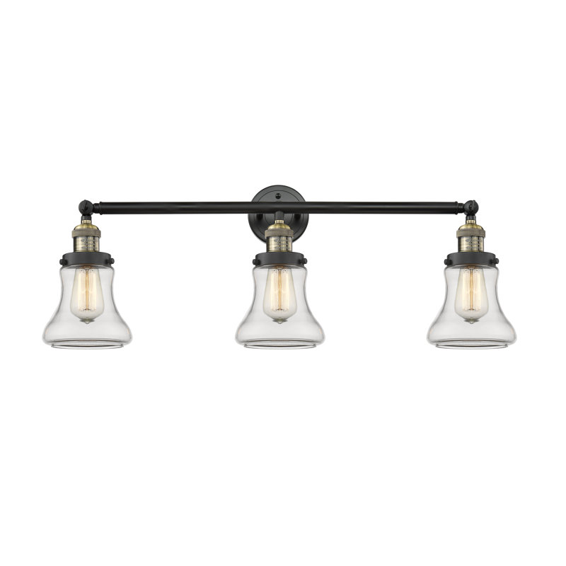 Éclairage de salle de bain à intensité variable 3 lumières Edda, Transparent, Laiton antique noir, Ampoule DEL 6 watts Vinage