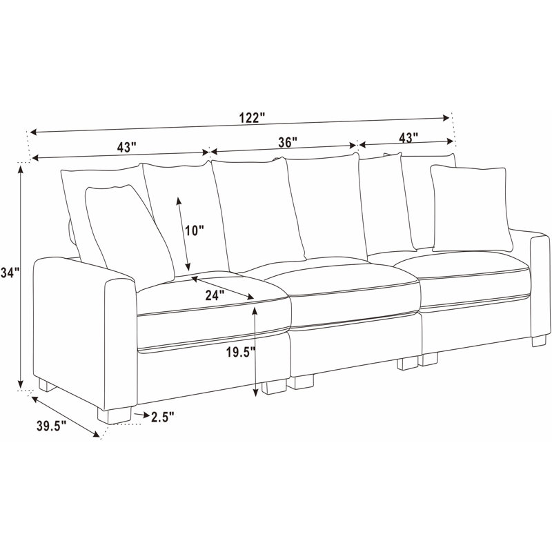 122" Upholstered Corduroy Sofa With Solid Wood Legs, Pink