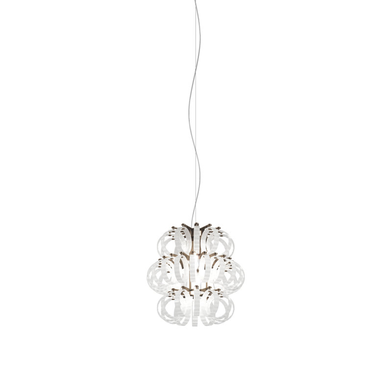 Ecos Suspension 35 Crystal Striped Glass Matt Bronze 2 E26 Ul, White Striped, Matte Bronze