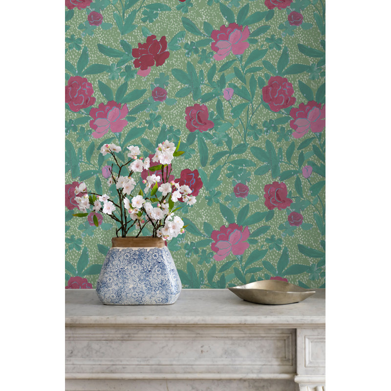 Paule Marrot Floral Wallpaper Double Roll, Light Green